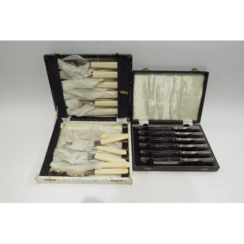 4442 - A selection of cased plated cutlery including antler handled carving set