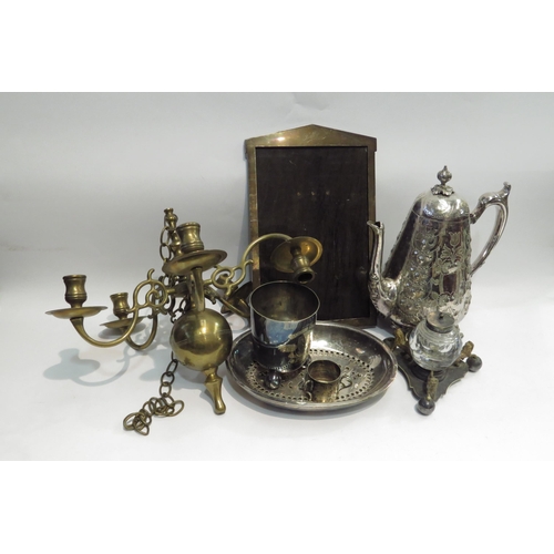 4449 - A selection of silver plated wares including coffee pot with floral design, inkwell with lion and ba... 