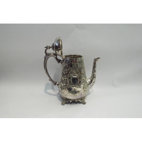 4449 - A selection of silver plated wares including coffee pot with floral design, inkwell with lion and ba... 