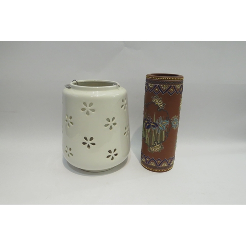 4456 - A decorative vase and candle holder, 22cm and 24.5cm tall (2)      (E) £10-20