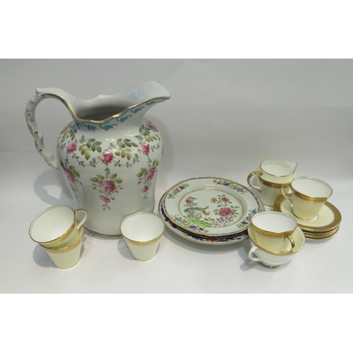 4460 - A Cauldon wash jug, four plates including Imari palette and Spode, cream and gilt banded tea wares i... 