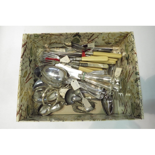 4464 - Mostly silver plate flatware and box containing plated and silver items                 (R) £30