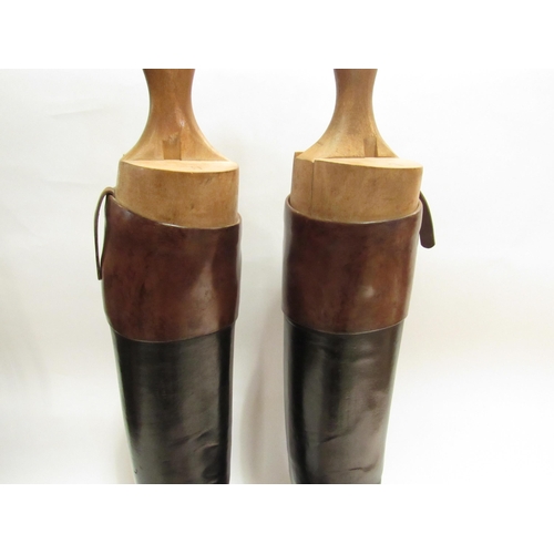 4006 - A pair of period leather riding boots with tan leather tops, with trees