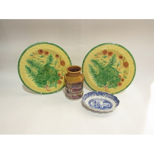 4271 - A Spode blue Italian oval pin dish, Presingoll pottery, Cornwall, milk churn vase and a pair of Majo... 