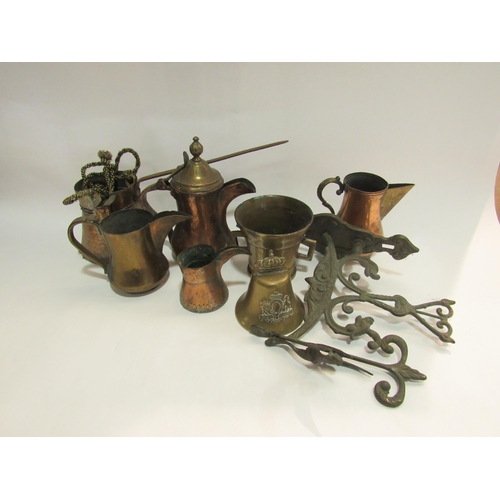 4288A - Arabic copper coffee wares, brass mortar, decorative bracket and bells