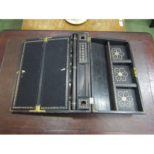 4068 - An Anglo-Indian ebony writing slope with bone inlay, a/f for restoration