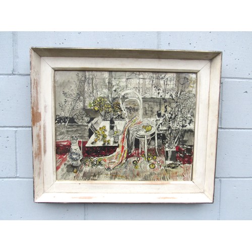 9482 - JOHN O'CONNOR RCA RE RWS (1913-2004) A framed and glazed mixed media on paper of an interior scene w... 