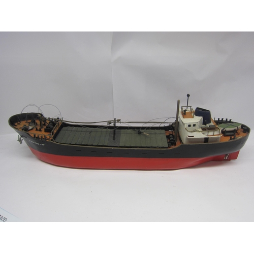 8428 - A kit built wooden model ship 'Frans-W, Hamburg', finished in black and red with brass propellor, fi... 