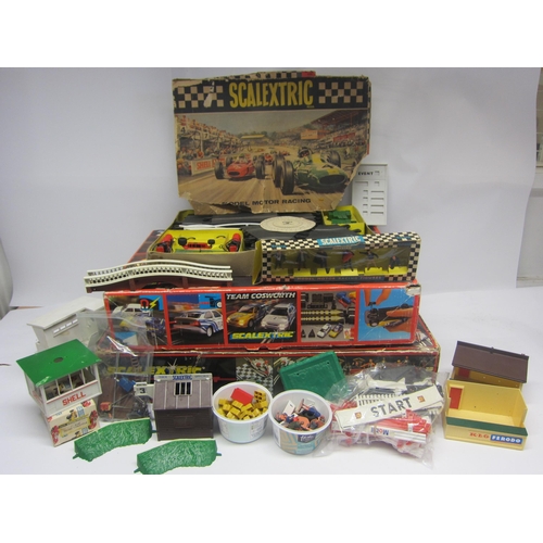 8398 - Three Scalextric slot racing boxes with mixed contents including cars C72 B.R.M, C138 Walter Wolf (d... 