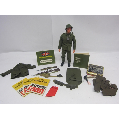 8251 - An unboxed Pedigree 'Tommy Gunn' soldier action figure wearing green helmet, gaiters and fatigues, b... 