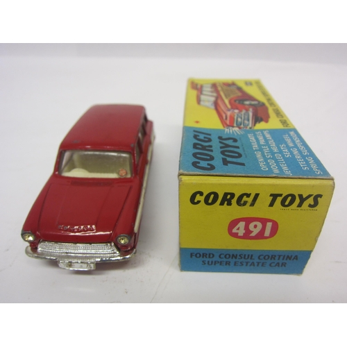 8138 - A boxed Corgi Toys 491 diecast Ford Consul Cortina Super Estate Car in red with white interior