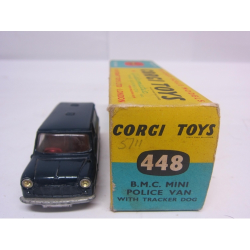 8133 - A boxed Corgi Toys 478 diecast BMC Mini Police Van with Tracker Dog, comprising dark blue police van... 