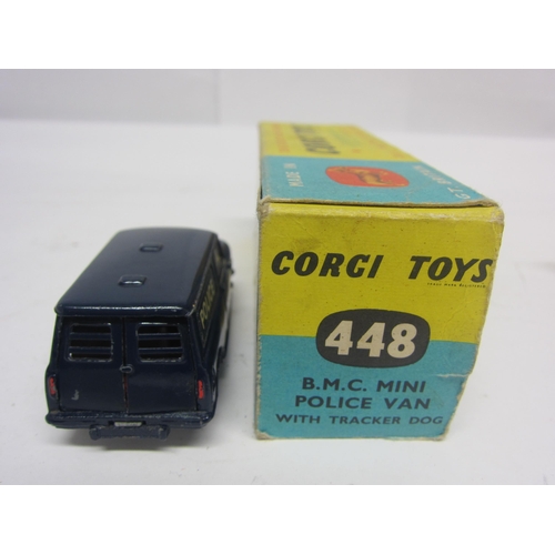 8133 - A boxed Corgi Toys 478 diecast BMC Mini Police Van with Tracker Dog, comprising dark blue police van... 