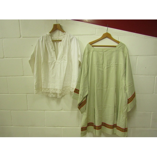 1049 - Five white linen and cotton religious surplices, two with bands of Greek key design