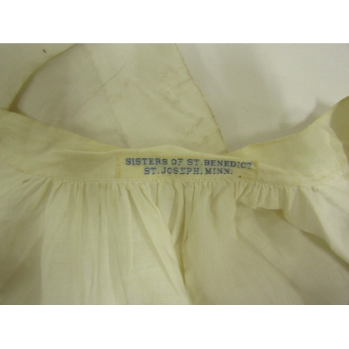 1049 - Five white linen and cotton religious surplices, two with bands of Greek key design