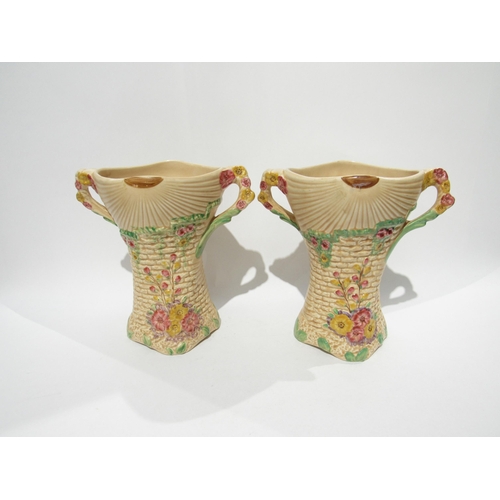 1443 - A pair of 1930's Arthur Wood Deco ceramic vases, 23cm tall  (R)  £15