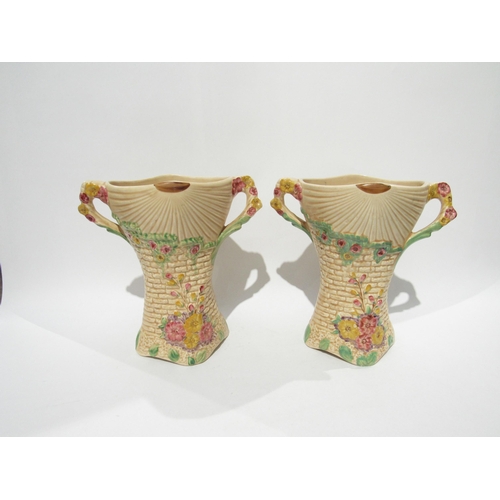 1443 - A pair of 1930's Arthur Wood Deco ceramic vases, 23cm tall  (R)  £15