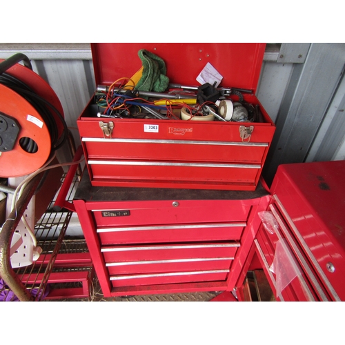 3203 - A Clarke five drawer tool trolley with contents and a Richmond tool box with contents