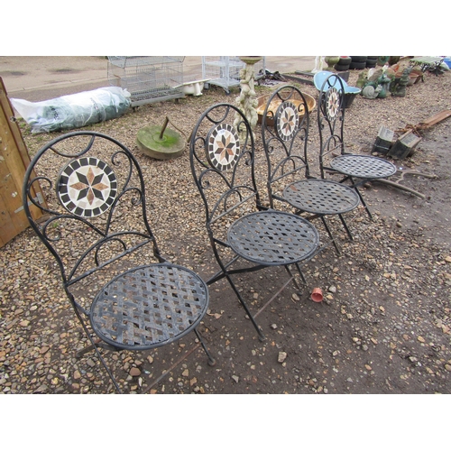 3328 - Four folding metal patio chairs with tiled back inserts  (R)  £30