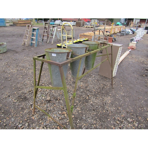 3337 - Galvanised funnels on iron stand