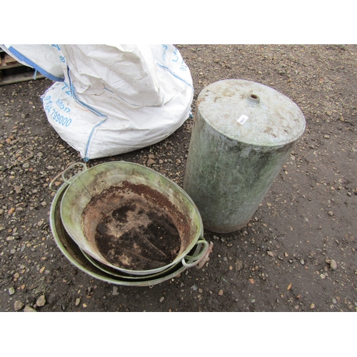 3390 - Three galvanised baths and a cylinder