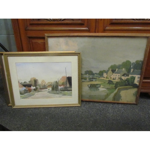 1051 - Two framed watercolours and a print, each framed and glazed (3)     (E) £10-20