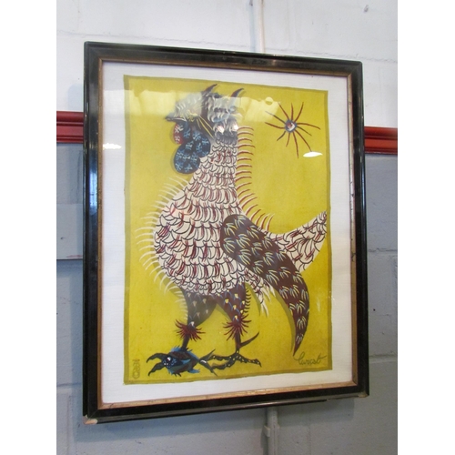 1071 - After Jean Lurcat (1892-1966), print of a cockerel, framed and glazed, 63cm x 48cm image size