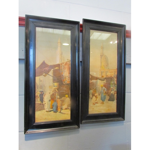 1078 - A pair of Otto Pilney Middle-Eastern scene prints, framed and glazed, 60cm x 22cm image sizes