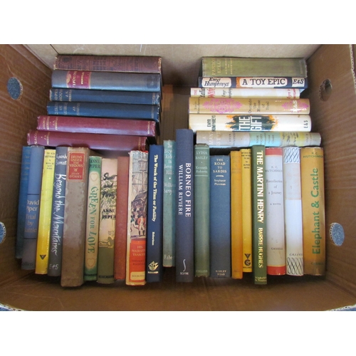 1150 - Three boxes of mixed fiction, modern 1st editions, etc., including Albert Camus, George Macdonald Fr... 