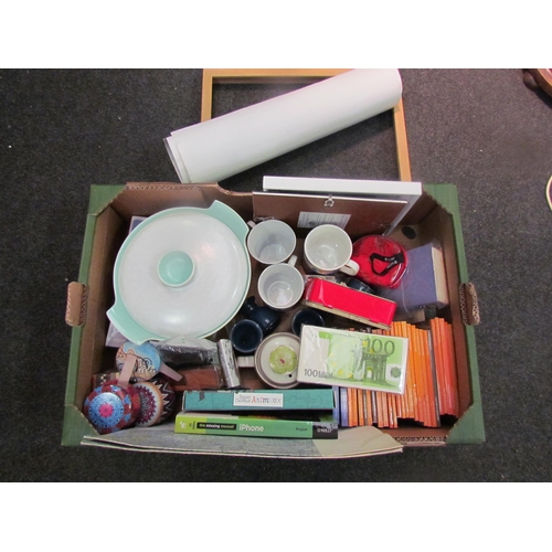 1155 - A box of miscellaneous including Poole pottery, Denby ware, Norfolk books, etc     (R) £10