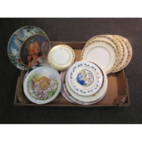 1156 - A box of assorted plates including Wedgwood cream ground with gilt bands, Spode Christmas plate, Roy... 