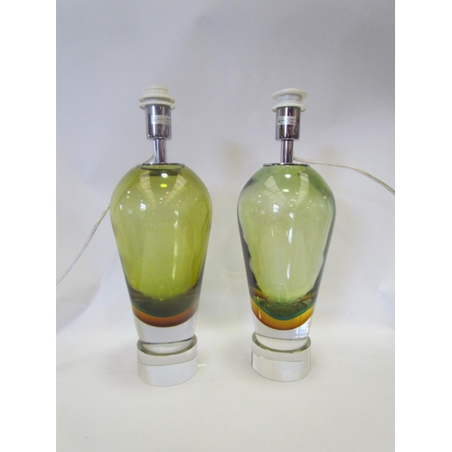 1166 - A pair of modernist form studio art glass table lamp bases, 36cm tall