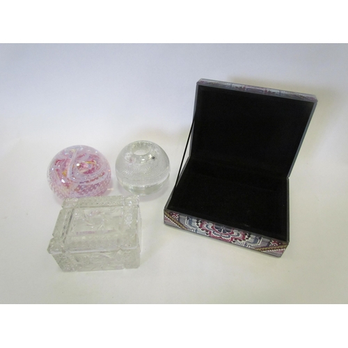 1171 - A multi-coloured mirrored rectangular box, a cut glass lidded box, 