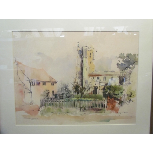 1195 - ALEXANDRA LUMLEY (British b.1958): Two watercolours depicting a church and houses, possibly Fornham ... 