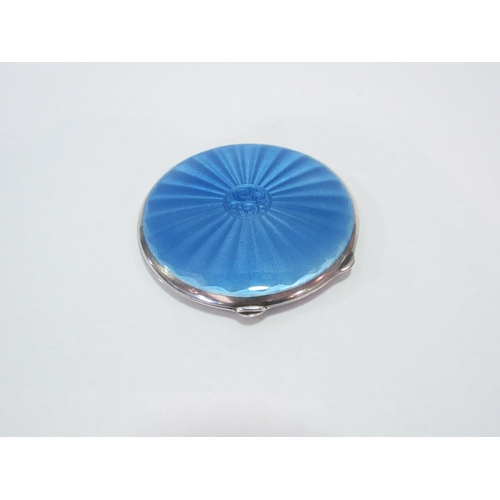 1238 - A silver and blue enamelled powder compact