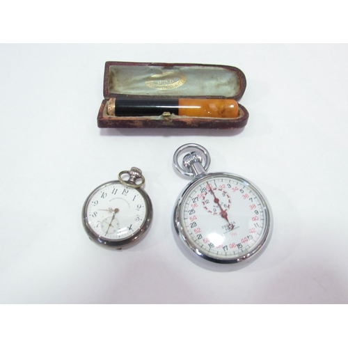 1241 - A cased cigarette holder, sterling silver fob watch and a stopwatch