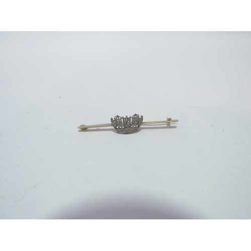 1254 - An unmarked gold diamond set Naval crown bar brooch, 3.6g   (C)