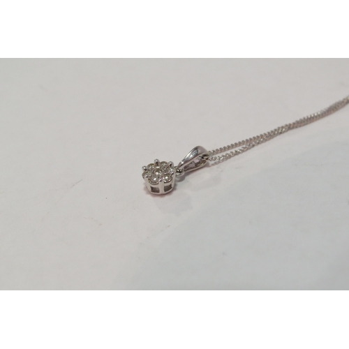 1280 - A 9ct white gold diamond set cluster pendant on 9ct white gold chain