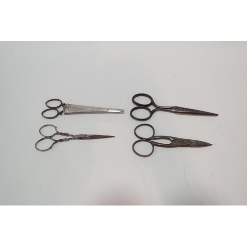 1284 - Four pairs of vintage scissors including one in silver case a/f