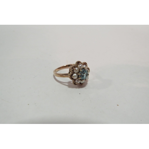 1297 - A 9ct gold zircon and pearl ring. Size L, 3.4g  (C)