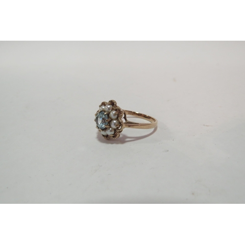 1297 - A 9ct gold zircon and pearl ring. Size L, 3.4g  (C)