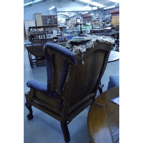 2298 - An early 20th Century Georgian manner armchair on ball and claw feet, inset brass castors and batch ... 