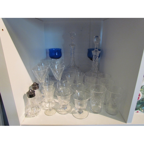 1377 - A selection of glassware including blue hock, Victorian facet and Edwardian tumblers, decanters, ale... 