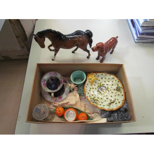 1387 - A box of ceramics including Beswick dog and Royal Doulton horse etc