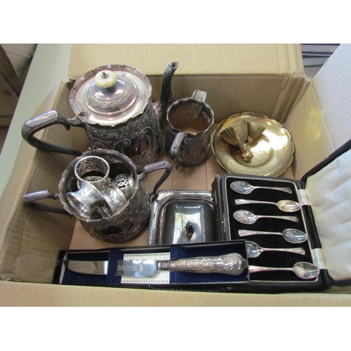 1399 - Assorted metal wares including silver and white metal napkin rings, apostle spoons, tea service, Ame... 