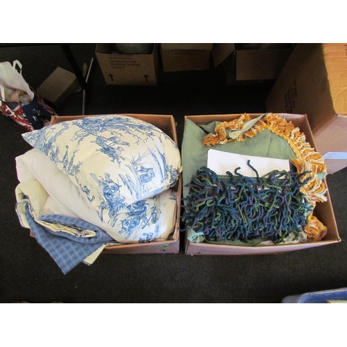 1430 - Two boxes of mixed linen material, duvets etc