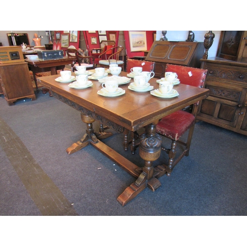 1023 - A 1940's oak refectory style dining table with draw-leaves, 77cm tall x 122cm long x 76cm wide not i... 