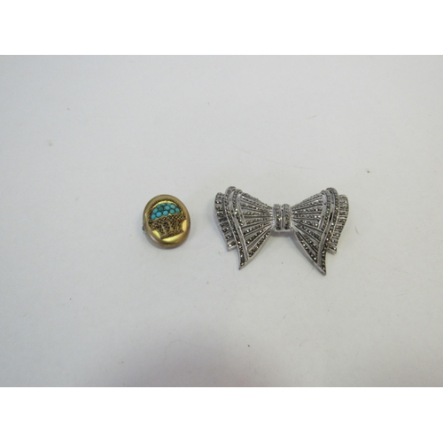 1313 - A Victorian turquoise set brooch and a marcasite brooch  (C)