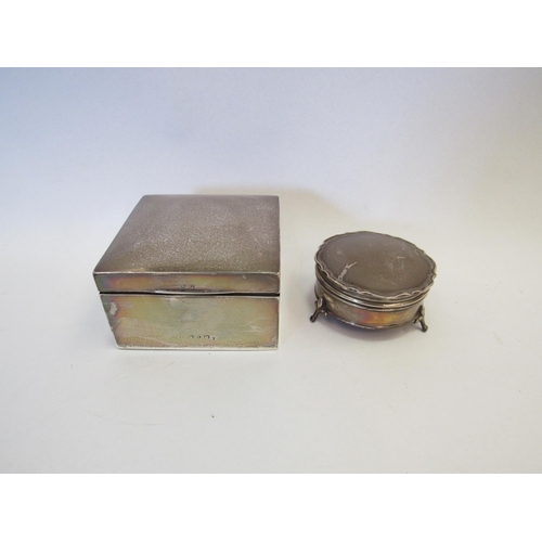 1324A - A silver cigarette box of plain form together with a footed bijouterie box with pie crust top (2)