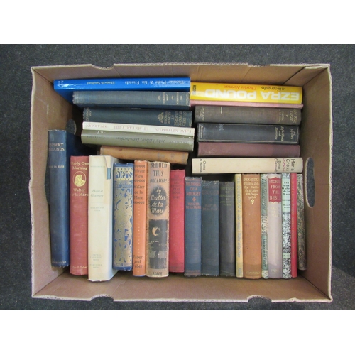 1458 - Two boxes of mixed literature, etc., including Walter de la Mare, W.B. Yeats, Ezra Pound, John Cowpe... 